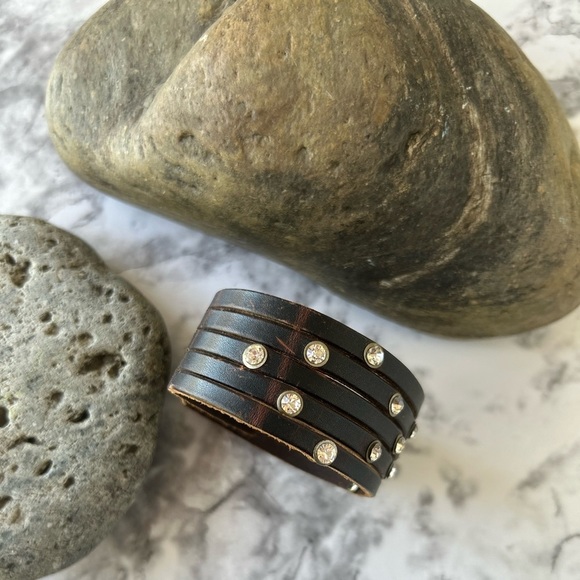 3/$20 Faux Leather Cuff Bracelet with Rhinestones - Picture 7 of 10